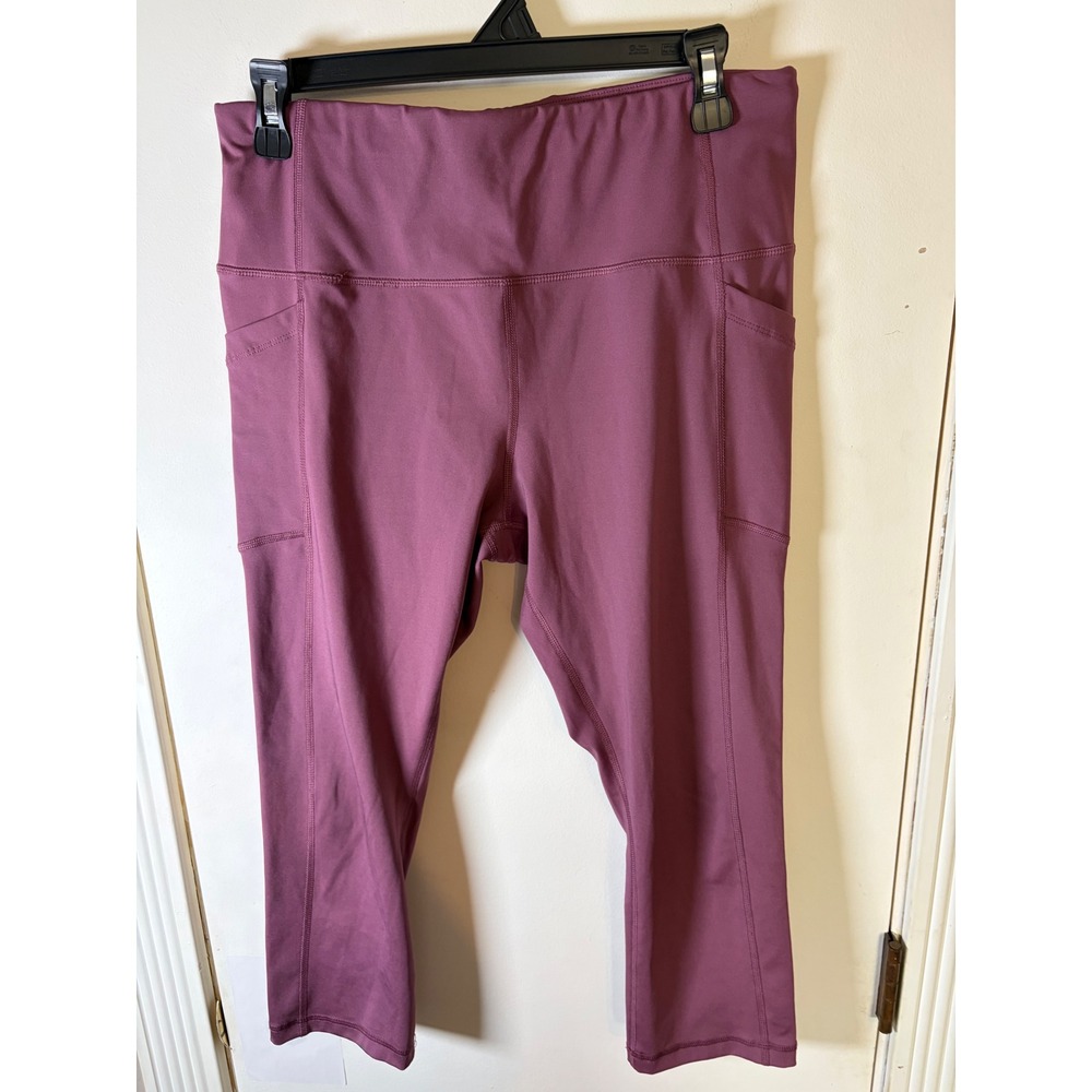 Avia Womens High Waist Capri Leggings Plum Purple Side Pockets Size L 12-14
